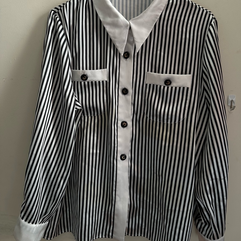 Womenstyl Nouvelle Couture Stripe Silk Shirt Women’s Size 46 Made In France